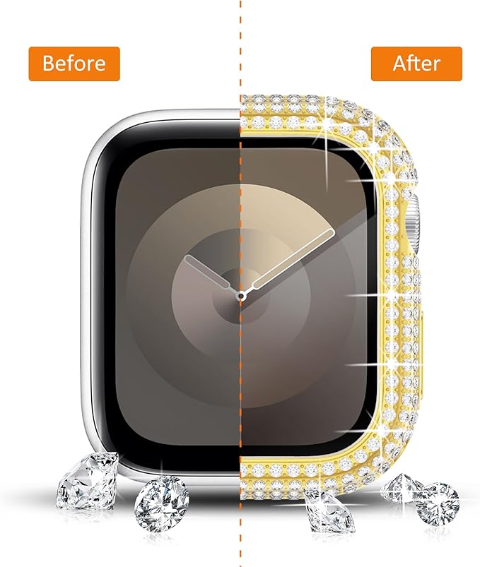 Surace 41mm Case Compatible with Apple Watch Series 9 Series 8 Series 7, 400 Diamonds with Screen Protector Bling Case Tempered Glass Protective Cover for Apple Watch 9 8 7 41mm, Gold - Image 6