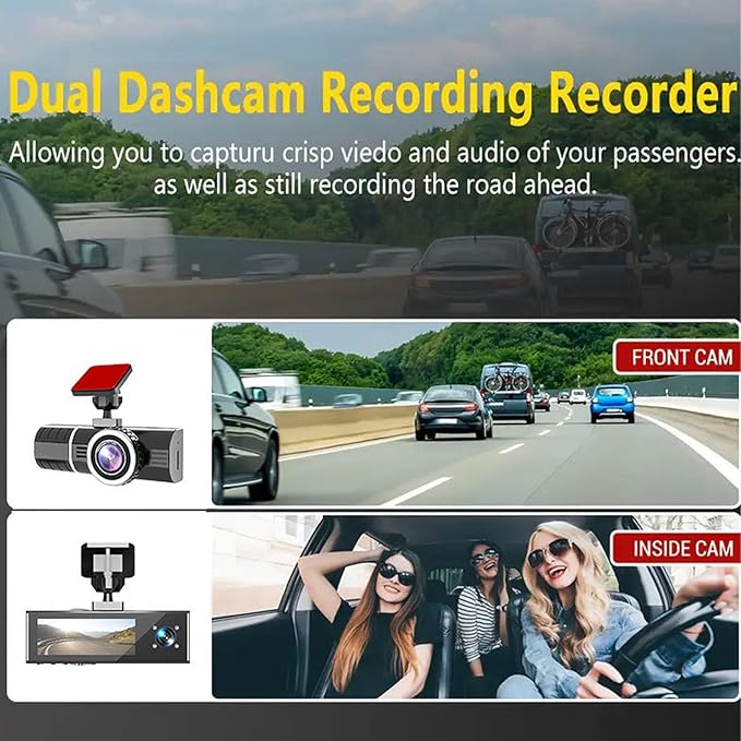 XUMIUZIY 1080P Dash Cam Front Rear Inside Car Camera, Triple Car Camera with 3 Lens 170° Wide Angle 2.7 Inch Display Night 24H Parking Mode Type C Port for Driving Safety - Image 2