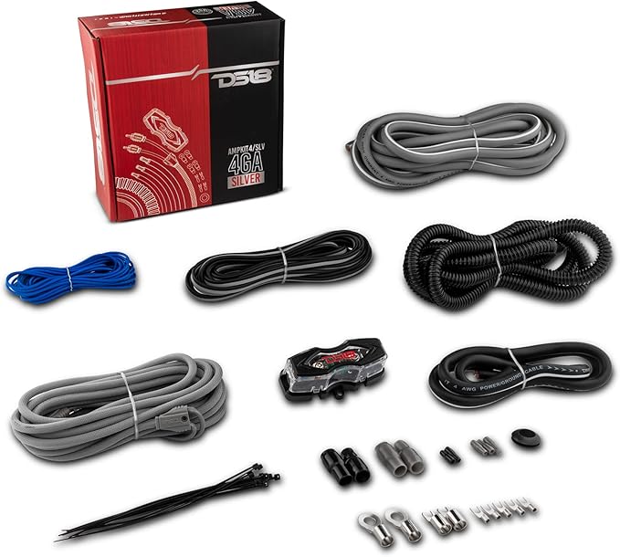 DS18 AMPKIT4/SLV - 4GA CCA Complete Package Installation Cable Kit for Car Audio Amplifiers Silver by DS18