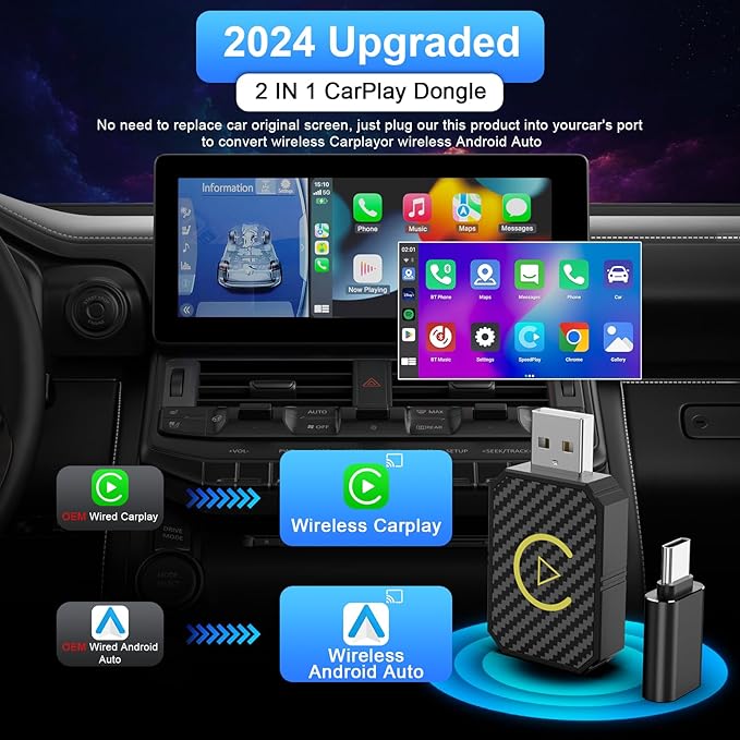 Mini Wireless CarPlay & Android Auto Adapter - Stable Fast Connection for iPhone/Android - Convert Factory Wired to Wireless for Cars 2016+ - Image 2