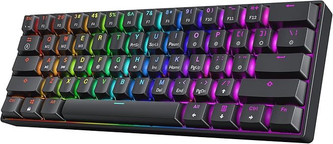HK GAMING GK61 SE 60% | Mechanical Gaming Keyboard | 61 Keys Multi Color RGB LED Backlit for PC/Mac Gamer | US Layout (Black, Mechanical Red) by HKGaming