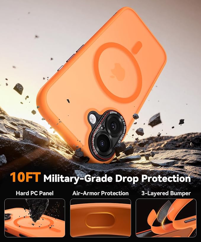JUESHITUO Magnetic for iPhone 17 Case: Upgraded [Full Camera Protection], with [1X Screen Protector] [Camera Button], 6.3" Case for iPhone 17, Orange - Image 6