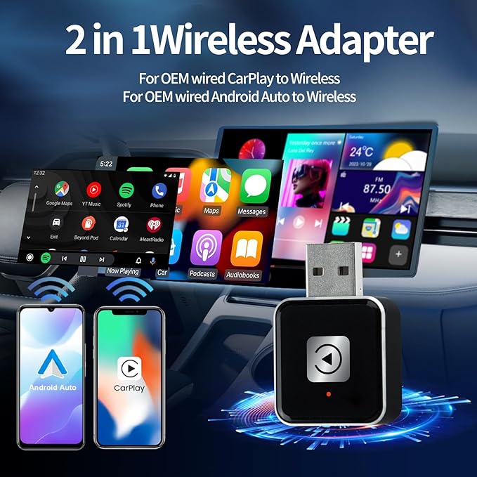 Wireless Carplay Adapter, Android Auto Adapter 2025 Carplay, Plug and Play Convert Wired to Wireless Supports Car Original Control, Mini Car Play Box for Cars - Image 4
