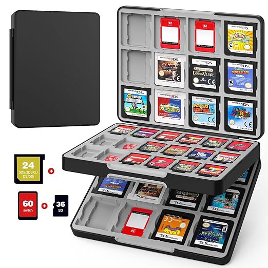 MoKo 60 Game Card Case for Nintendo Switch 2 / Switch OLED / 3DS / 3DSXL, Portable Storage Holder Case for 60 Switch 2 Game Cartridges & 24 3DS Card & 36 Micro SD Cards, Black by MoKo