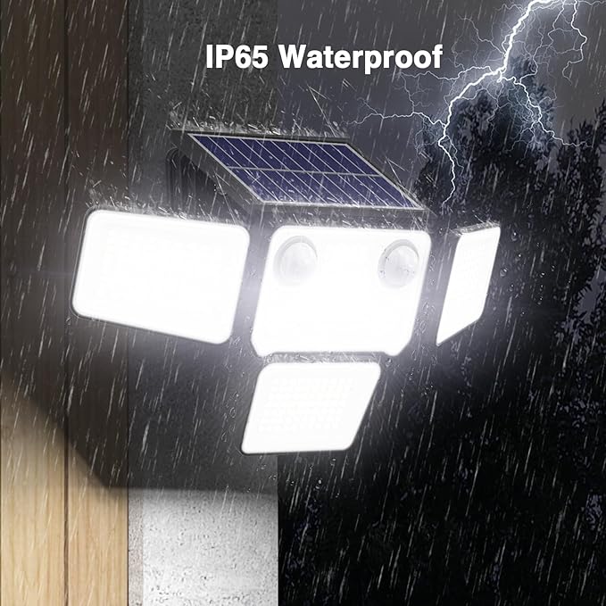 4500LM Solar Lights Outdoor Waterproof, 254 LED Solar Flood Lights Outdoor with 2 Motion Sensor, 4 Heads Security Light with Remote Control for Yard Outside House Garage 3 Pack - Image 9