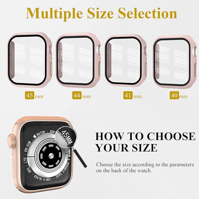 3 Pack Case Compatible with Apple Watch Series 9/8/7 41mm with Tempered Glass Screen Protector, Hard PC Full Cover Ultra-Thin HD Bumper Protective Cover for iWatch 41mm, Rose Gold/Pink/Clear - Image 6