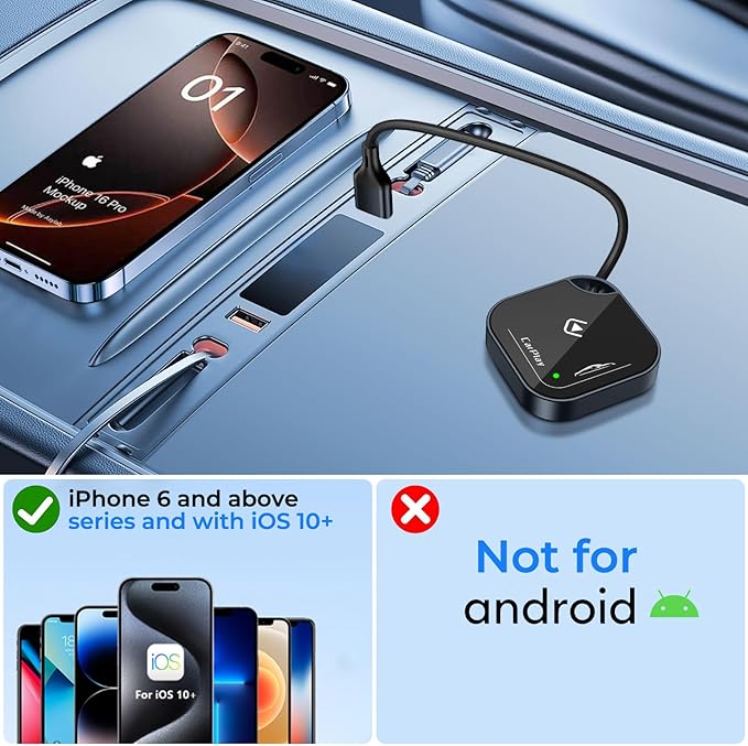 Wireless CarPlay Adapter for Apple iPhone-No Latency, Plug&Play, Stable Connection for Cars with Built-in Wired Apple CarPlay, Plug and Play CarPlay Wireless Adapter for iPhone 6~17, Fit for 800+ Cars - Image 5