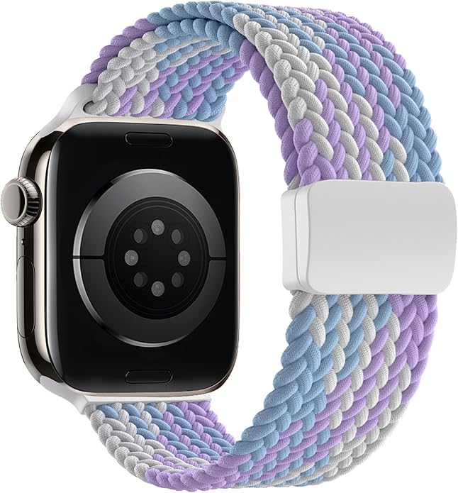 Braided Stretchy Band Compatible with Apple Watch Band 38mm 40mm 41mm 42mm 44mm 45mm 46mm 49mm Women Men, Adjustable Nylon Elastic Magnetic Clasp Strap for iWatch Series 10 9 8 7 6 5 4 3 2 1 SE Ultra by Unknown