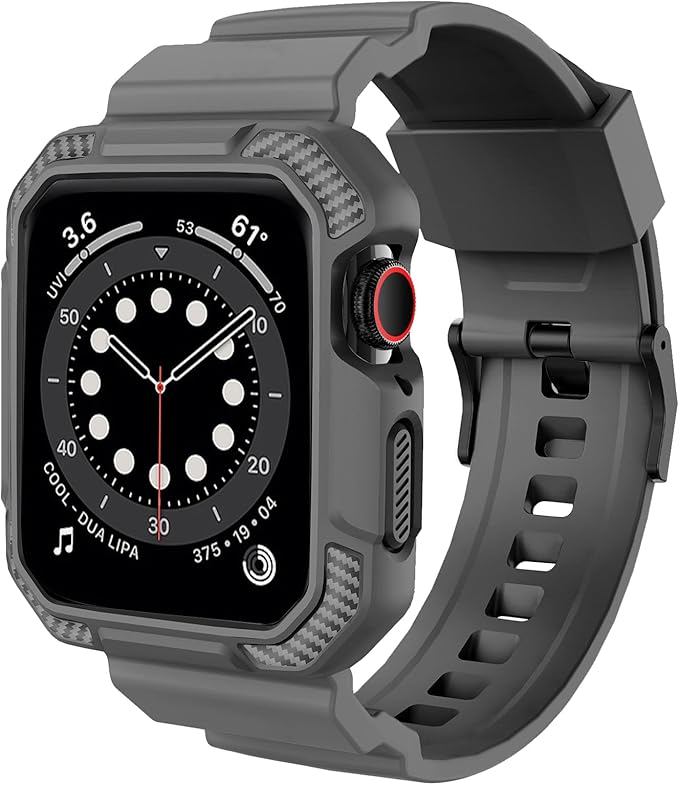 OROBAY Rugged Band Compatible with Apple Watch Band 45mm/44mm/42mm with Case, Shockproof Strap for iWatch SE3 SE2 SE Series 9/8/7/6/5/4/3/2/1 with Bumper Case Cover Men Women, Light Gray by OROBAY
