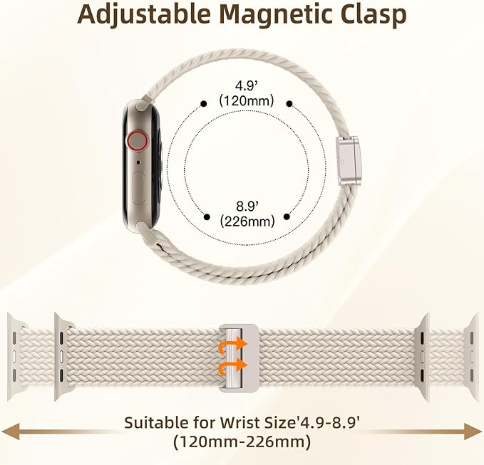 Braided Stretchy Bands Compatible with Apple Watch Bands 40mm 44mm 38mm 41mm 42mm 45mm 46mm 49mm Women Men, Soft Nylon Sport Strap with Magnetic Clasp for iWatch Series 11 10 9 8 SE 7 6 5 4 3 2 Ultra - Image 5