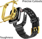 SUPLINK Metal Case and TPU Band Compatible for Apple Watch SE Band 44mm, Stainless Steel Rugged Protective Apple Watch Case 44mm Replacement Strap for iWatch Series 6 SE 5 4 Men (Gold) - Image 5