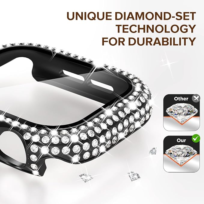 KADES Compatible with Apple Watch Series 11 10 42mm, Bling Full Diamond Rhinestone Protective Case with Built-in Screen Protector, Sparkling iWatch Protective Bumper Cover, Black - Image 4
