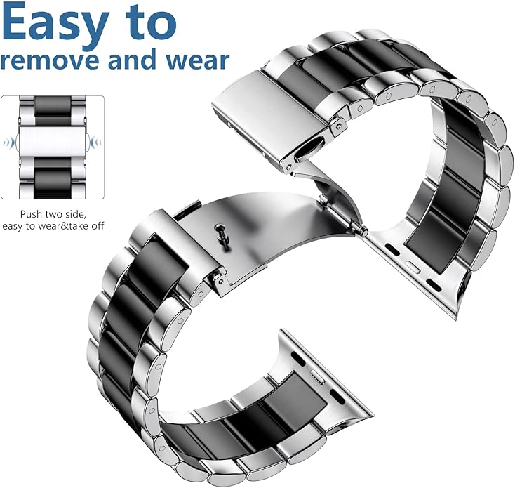 Lerobo Compatible with Apple Watch Band 44mm 42mm 40mm 38mm 41mm 45mm 46m 49mm, Solid Stainless Steel Metal Band with 2 Pack Protective Cover Case for iWtach Series 11 10 9 8 7 6 5 4 3 SE Ultra Men Women - Image 3