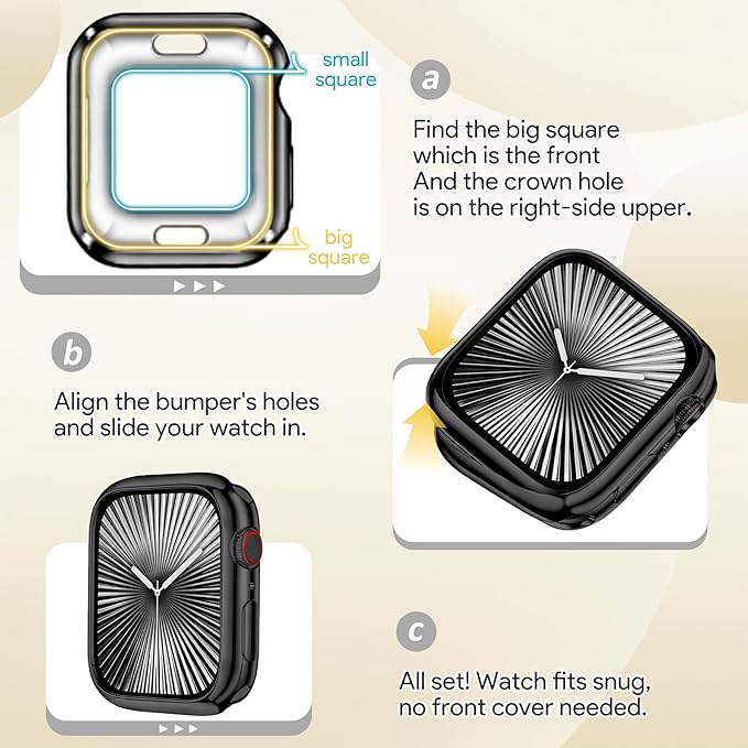 JR.DM 44mm Soft Flexible TPU Case Compatible for Apple Watch Series 6/5/4/SE Touchable Screen Lightweight Anti-Scratch All-Around Protector Thin Guard Shockproof Cover Shiny Bumper for iWatch, Black - Image 2