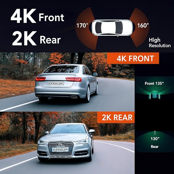4K+2K Dash Cam Front and Rear with WiFi GPS – 32 GB Card - Dual Lens Car Camera with Night Vision, 170° Wide Angle, 3.2 IPS Screen, 24H Parking Mode, Loop Recording, Voice Control, G-Sensor, ADAS - Image 2