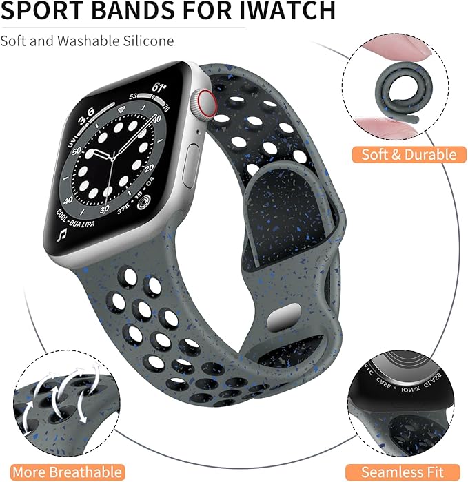Lerobo Compatible with Apple Watch Band SE 3 SE 2 SE 44mm Men Ultra 3 2 1 49mm Series 9 8 45mm 42mm Series 11 10 46m Women Breathable Sport Band for iWatch Series 7 6 5 4 3 2 1 Soft Silicone Strap Men - Image 2