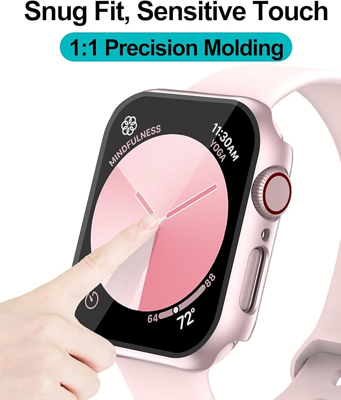 Smiling 2 Pack Case Compatible with Apple Watch SE 3 (2025)/ SE 2/ SE/Series 6/5/4 40mm with Tempered Glass Screen Protector, Hard PC Case Overall Protective Cover-1 Pink + 1 Transparent - Image 5