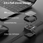 [2 Pack] 2 in 1 Waterproof Case Compatible for Apple Watch 44mm SE Screen Protector Series 6 5 4 Tempered Glass Film PC Face Cover & Back Bumper for iWatch Accessories - 44mm Black x2 - Image 2