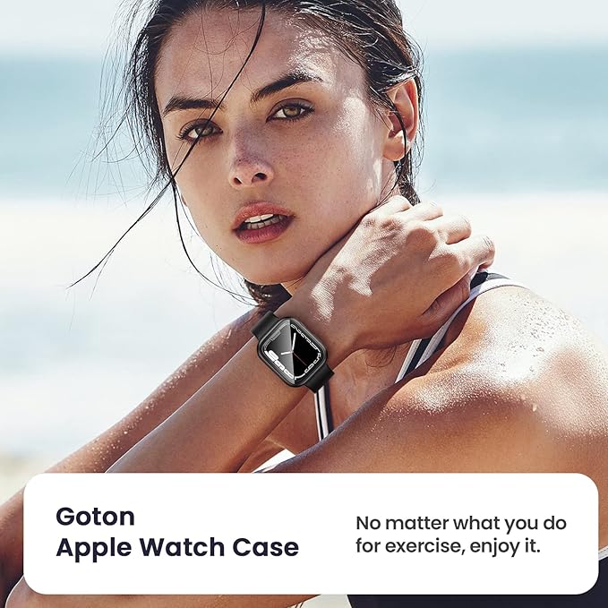 3 in 1 Goton Waterproof Hard Case for Apple Watch Screen Protector 45mm, 360° Slim Full Protective Tempered Glass Face Cover + Back Hard PC Bumper for iWatch Series 9/8/7, 45mm Matte Black - Image 6