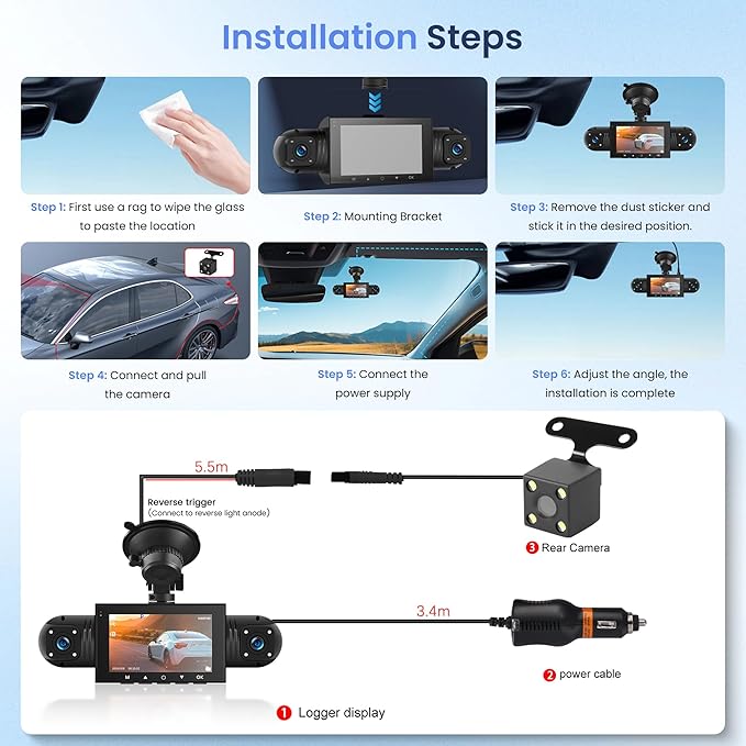4 Channel Dash Cam 360° View, 1080P Front and Rear Inside, Left Right Dash Camera for Cars, 8 IR Lamps Night Vision, 4/7 Recording Parking Mode Monitor Rimoody - Image 6