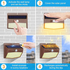 Peasur Solar Outdoor Lights, [2 Packs] Motion Sensor Security Lights with 3 Lighting Modes Wall Lights Waterproof Solar Powered Lights for Garden Yard, Brown Warm - Image 5