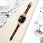 Leather Band Compatible with Apple Watch Bands for Women, Dressy Fancy Strap for iWatch Series 11/10/9/8/7/6/5/4/3/2/1/se/Ultra/Ultra 2(49mm 46mm 45mm 44mm 42mm,Dark Brown/Gold) - Image 2