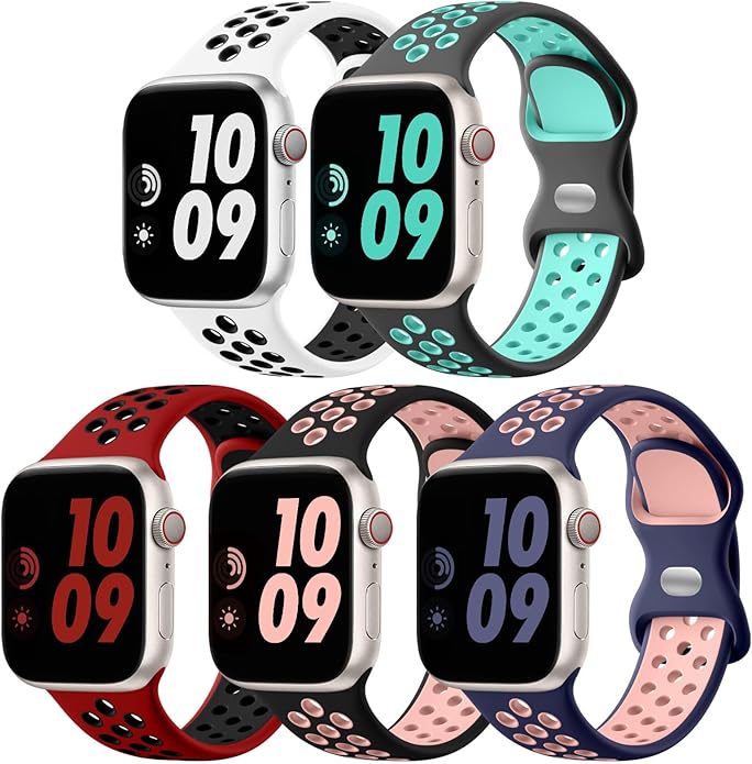 Lerobo 5 Pack Sport Band Compatible for Apple Watch Band 46mm 44mm 45mm 49mm 42mm 41mm 40mm 38mm Men Women, Breathable Silicone Strap for iWatch Series 11 10 9 8 7 6 5 4 3 2 SE 3 2nd Gen Ultra 3 2 1 by Lerobo