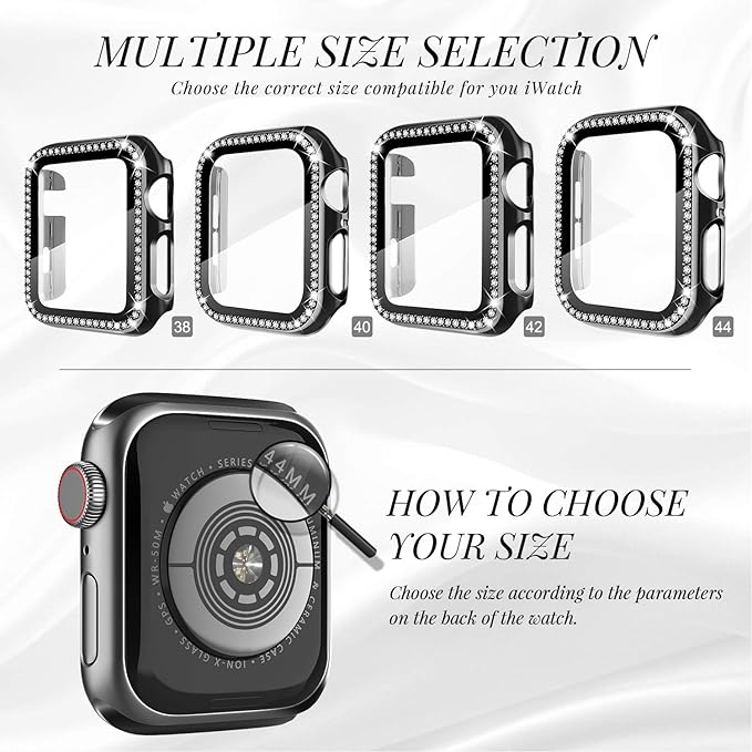 Recoppa Compatible for Apple Watch Case with Screen Protector for Apple Watch 44mm Series 6/5/4/SE, Bling Crystal Diamond Rhinestone Ultra-Thin Bumper Full Cover Protective Case for Women Girls iWatch - Image 2