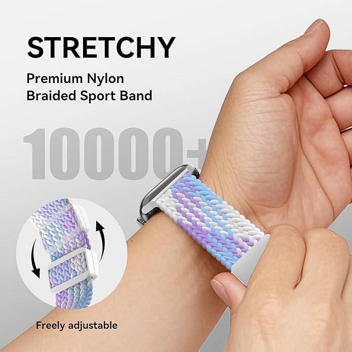 Braided Stretchy Band Compatible with Apple Watch Band 38mm 40mm 41mm 42mm 44mm 45mm 46mm 49mm Women Men, Adjustable Nylon Elastic Magnetic Clasp Strap for iWatch Series 10 9 8 7 6 5 4 3 2 1 SE Ultra - Image 3