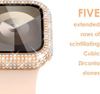 Surace 41mm Case Compatible with Apple Watch Series 9, 8, 7 - 400 Diamonds Bling Case with Tempered Glass Screen Protector, Rose Gold - Image 4