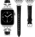 Leather Band Compatible with Apple Watch Bands for Women, Dressy Fancy Strap for iWatch Series 11/10/9/8/7/6/5/4/3/2/1/se(38mm 40mm 41mm 42mm,Black/Silver) by mxiixnai
