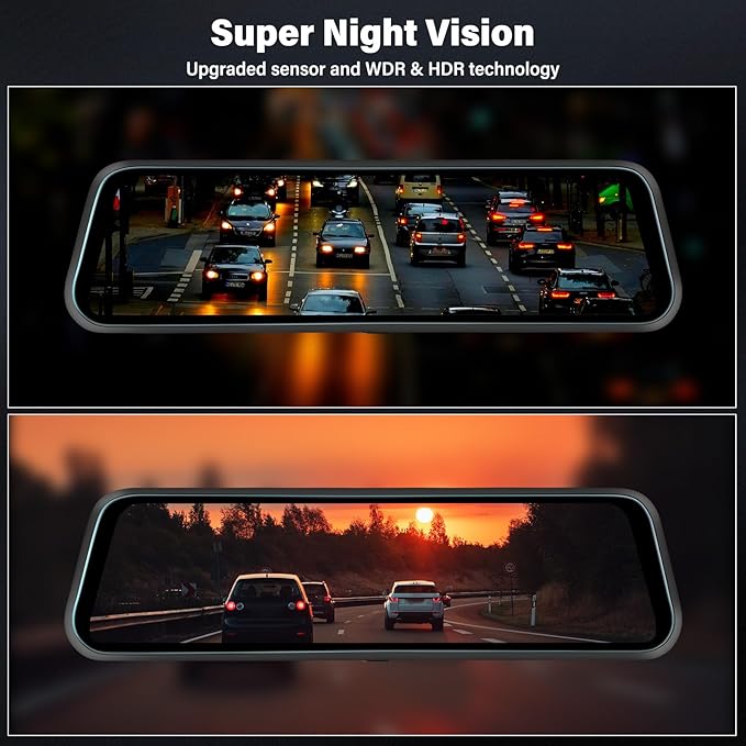 Rear View Mirror Camera, Mirror Dash Cam for Car 1080P Front & Rear Mirror Cameras 9.66 Inch HD IPS Full Touch Screen 64G Card Night Vision Motion Detection Loop Recording 24H Parking Monitor G-Sensor - Image 3