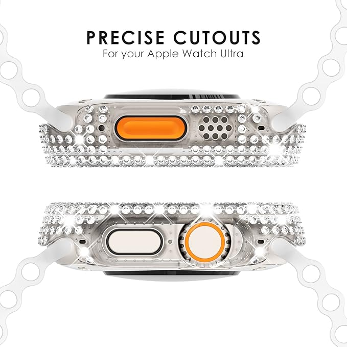 KADES Bling Case Compatible for Apple Watch Ultra 3/2/1 49mm, Sparkly Full Diamond Protective PC Bumper Cover, Rhinestone Frame for Women, 49mm-Clear - Image 2