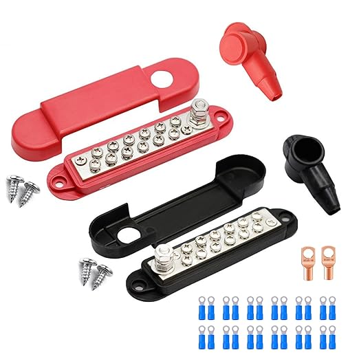 XUGERIP2 PCS 12V 150A Marine Bus Bar Power Distribution Block with Cover, 1 x 1/4" (M6) Stud Terminal Block; 12V Marine Battery Power Block for Boats, RVs, Classic Cars, and Automotive Busbar Systems. by Unknown