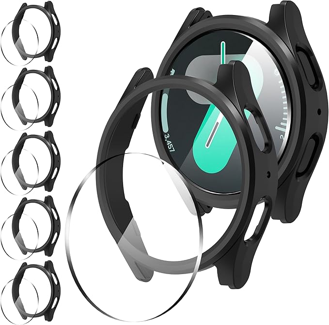 Suoman 5+5 Pack for Samsung Galaxy Watch 7 40mm Case, [Anti-Scratch] 9H Tempered Glass Screen Protector+All-Round PC Matte Protective Cover Bumper by Suoman