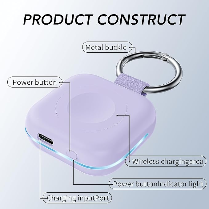 Portable Travel Charger for Apple Watch Series 8,Wireless iWatch Charger 1200mAh Power Bank with Charging Cable, Purse Keychain Smart Chargers for Apple Watch Series 11/10/9/8/7/6/SE/5/4/3/2/1/UItra - Image 2