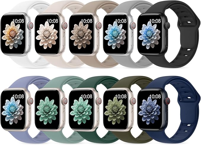 10 Pack Silicone Bands Compatible with Apple Watch 38mm 40mm 41mm 42mm 44mm 45mm 46mm 49mm Women Men, Soft Waterproof Replacement Wrist Sport Band for iWatch Series 11 10 9 8 7 6 5 4 3 2 1 SE Ultra by UnleashJoyUnlockTrueLife