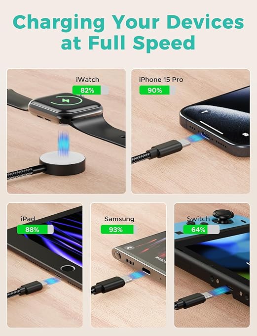 2Pack Travel Essentials,3 in 2 USB C Cable for Apple Watch Charger,iPhone Charger,Multi Charging Cable,Cruise Vacation Camping,Portable for iWatch Series 11-2/Ultra/SE & iPhone 17-12,Car,Black - Image 3