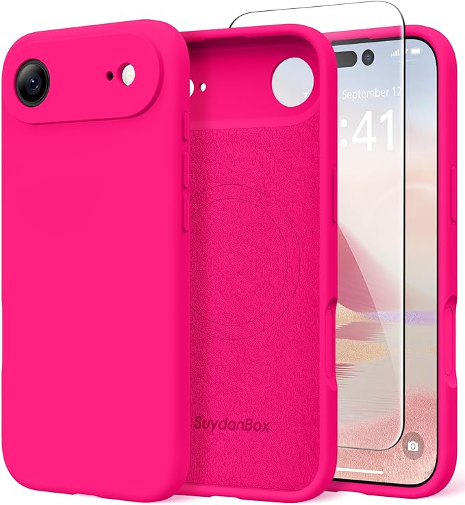 Magnetic for iPhone Air Case, Compatible with MagSafe, [Full Camera Protection][Screen Protector] Silicone Shockproof Protective Phone Case for iPhone 17 Air 6.5", Hot Pink by SUYDANBOX