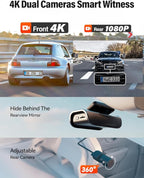 FOCUWAY 4K Front and Rear Dash Cam: Fast 5GHz WiFi & Hands-Free Voice Control, Compact Hidden Design, 24/7 Parking Mode Recording, Supercapacitor & Type-C, Free 64GB Card, Super Night Vision - Image 2