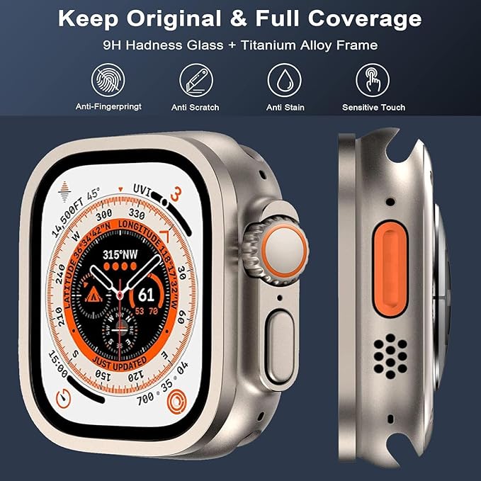 3 Pack for Apple Watch Ultra 3/Ultra2/Ultra 49mm Tempered Glass Screen Protector + Titanium Alloy Frame，[Keep Original] [Touch Sensitive] [Waterproof] Film for iwatch Ultra 3/2/1 (Original, 49mm) - Image 2