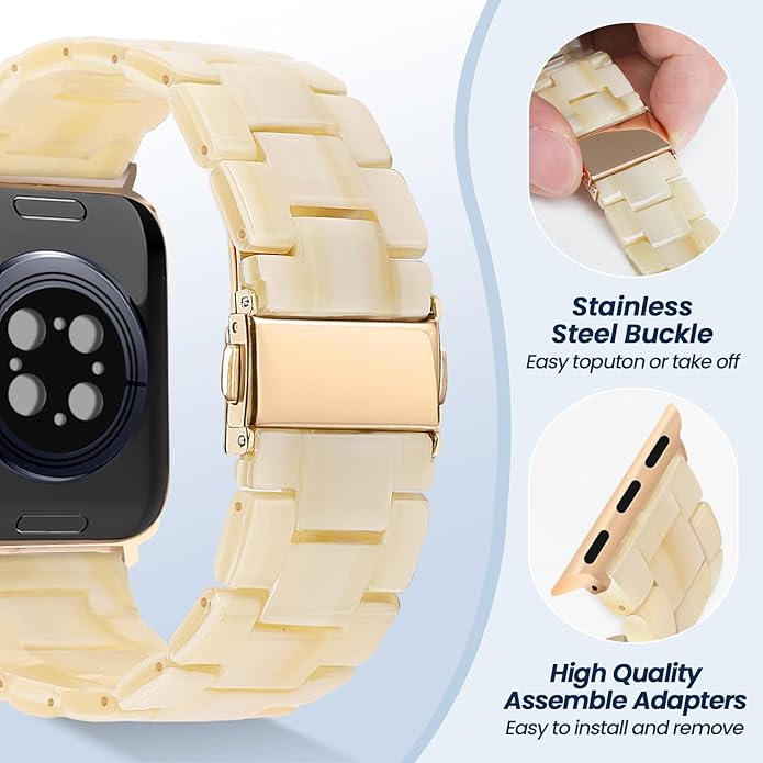 HOPO Compatible With Apple Watch Band 38mm 40mm 41mm 42mm 44mm 45mm 46mm 49mm,Resin Watch Strap Bracelet Wristband Fashion Lightweight Replacement For iWatch Bands Series 11 Ultra 10 9 8 7 6 5 4 3 2 1 SE for Women Men - Image 2