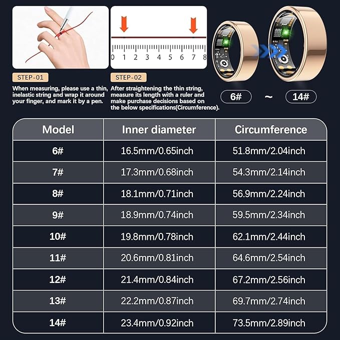 Smart Ring for Women Men, Fit Ring with Heart Rate, Blood Oxygen, HRV, Sleep Monitor, Stress, Step Counter, IP68 Waterproof Fitness Rings for iPhone & Android, No Subscription Fee (Rose Gold, 9#) - Image 2