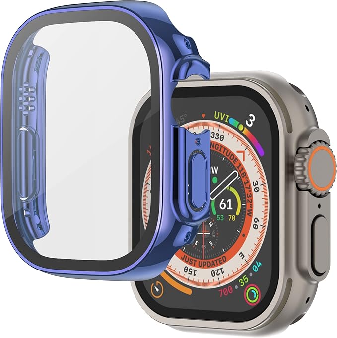 Case Compatible with Apple Watch Ultra 49mm with Built-in Tempered Glass Screen Protector, All-Around Ultra-Thin Bumper Full Cover Hard PC Protective Case for iWatch, Blue by AdepoyAppleWatchAccessories
