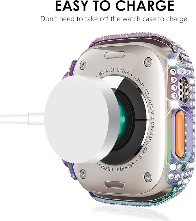 KADES Compatible with Apple Watch Ultra 3 2 1 49mm Case, Full Diamond Bling Protective Bumper with Tempered Glass Screen Protector, Luxury Sparkly Cover for Women, Iridescent - Image 5