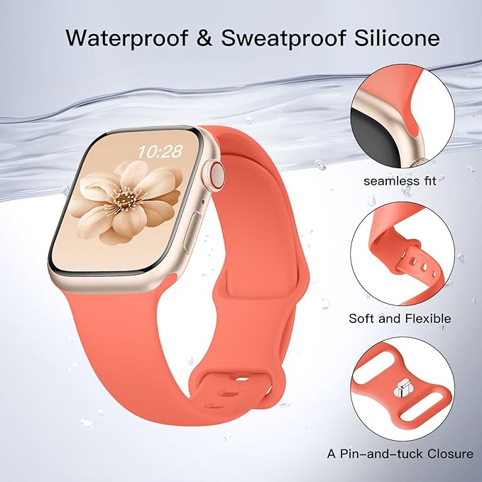 Sport Silicone Band Compatible with Apple Watch Bands 40mm 38mm 41mm 44mm 45mm 42mm 49mm Women Men,Soft Wristband Waterproof Replacement Sport Strap for iWatch Bands Series 9 8 7 6 5 4 3 2 1 SE Ultra - Image 2