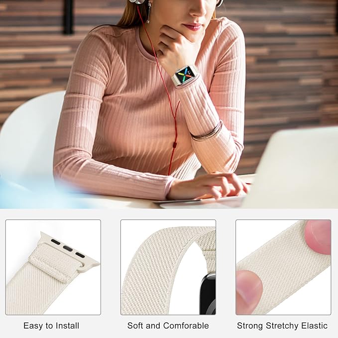 Stretchy Nylon Solo Loop Bands Compatible with Apple Watch 38mm 40mm 41mm 42mm 44mm 45mm 46mm 49mm Ultra 2 iWatch Series 11 10 9 8 7 SE 6 5 4 3 2 1 Strap,Sport Elastic Braided Women Men - Image 3
