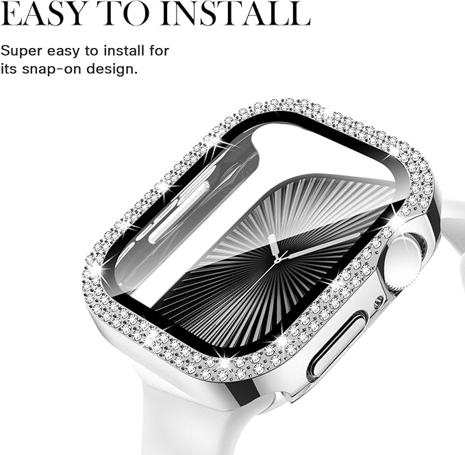 Adepoy Compatible for Apple Watch Case Series 11/10 46mm with Tempered Glass Screen Protector, Double Bling Case Crystal Diamonds Rhinestone Bumper Overall Hard PC Ultra Protective Cover For iWatch 46 - Image 4