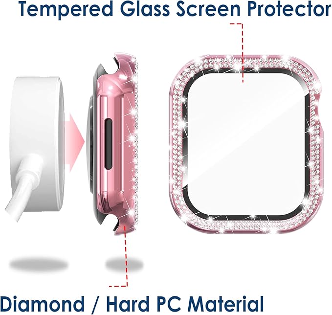 4 Pack Bling Hard PC Case with Tempered Glass Screen Protector Compatible with Apple Watch 41mm Series 9 Series 8 Series 7, Ultra-Thin Crystal Bumper Case Replacement for iWatch 9/8/7 41mm - Image 3