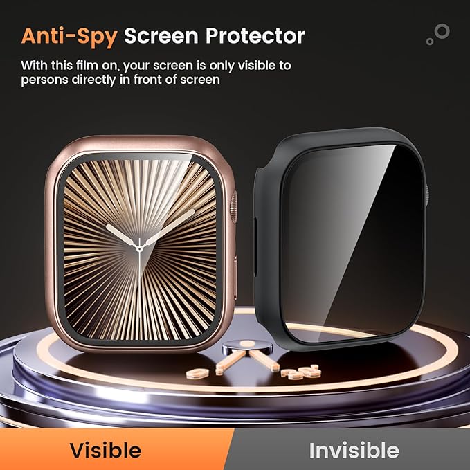 Goton Waterproof Privacy Case for Apple Watch Screen Protector, Anti-Spy Tempered Glass Film iWatch Cover Hard PC Case Bumper for Apple Watch Series 11/10, 46mm RosegoldBlack - Image 4